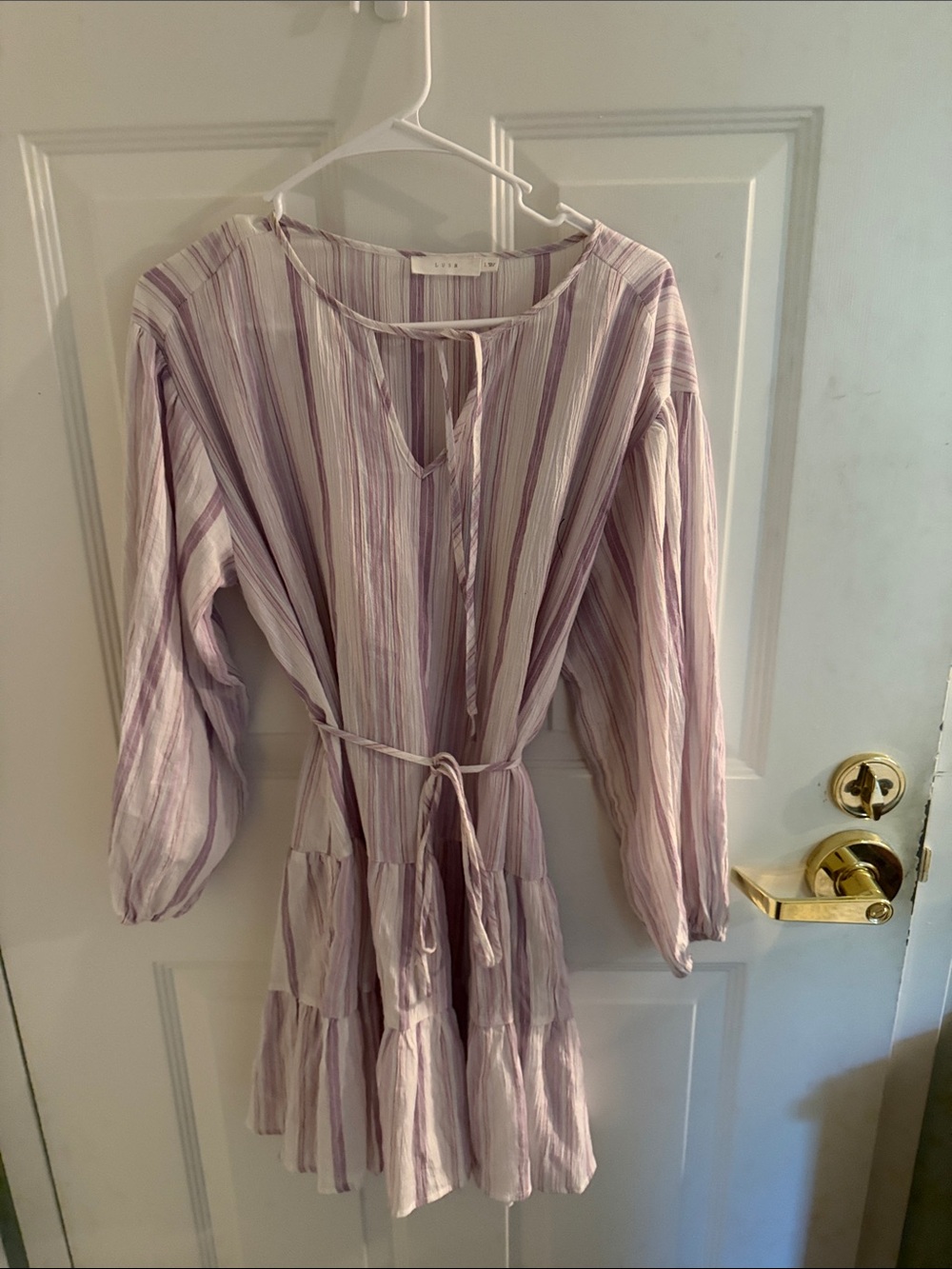 Lush Lavender and White Striped Long Sleeve Tiered Dress